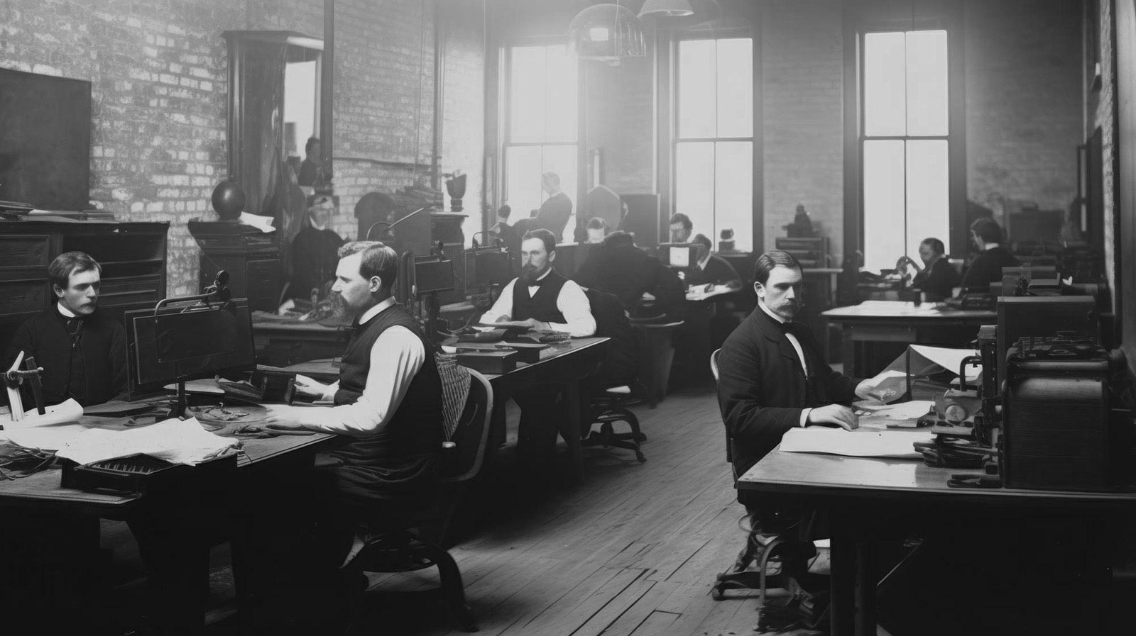 Équipe des années 90 travaillant au bureau sur ordinateur